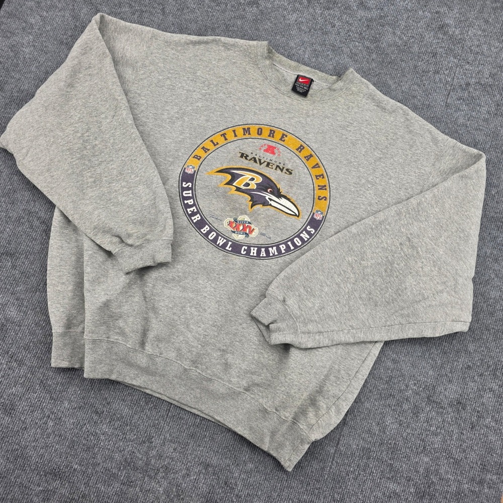 Vintage Nike Baltimore Ravens Super Bowl XXXV Champions Sweatshirt Gray XXL